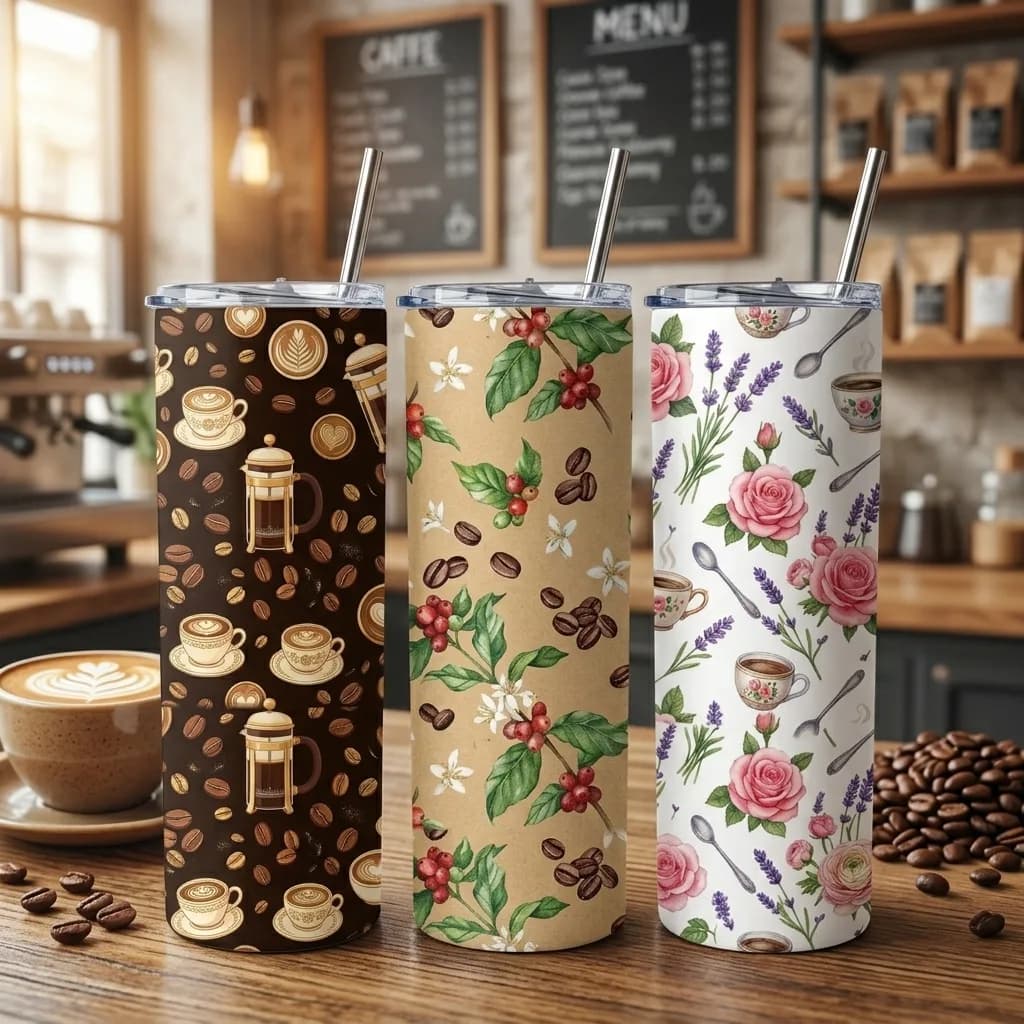 Coffee Lover Tumbler Wraps — 10 Designs