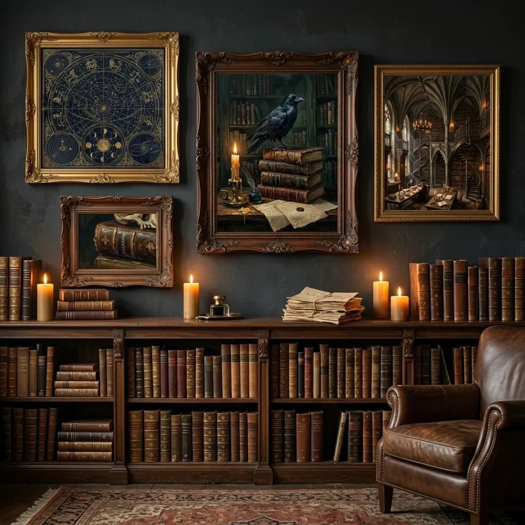 Dark Academia Gallery Wall Art Set โ 8 Moody Prints